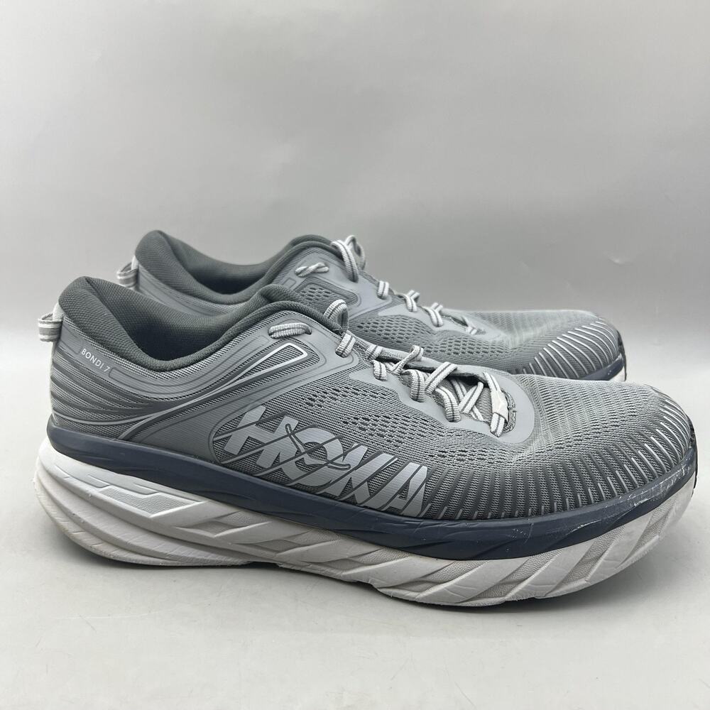 Hoka One One Bondi 7 Running Shoes Men Size 13 Gray Mesh Comfort Low Sneakers